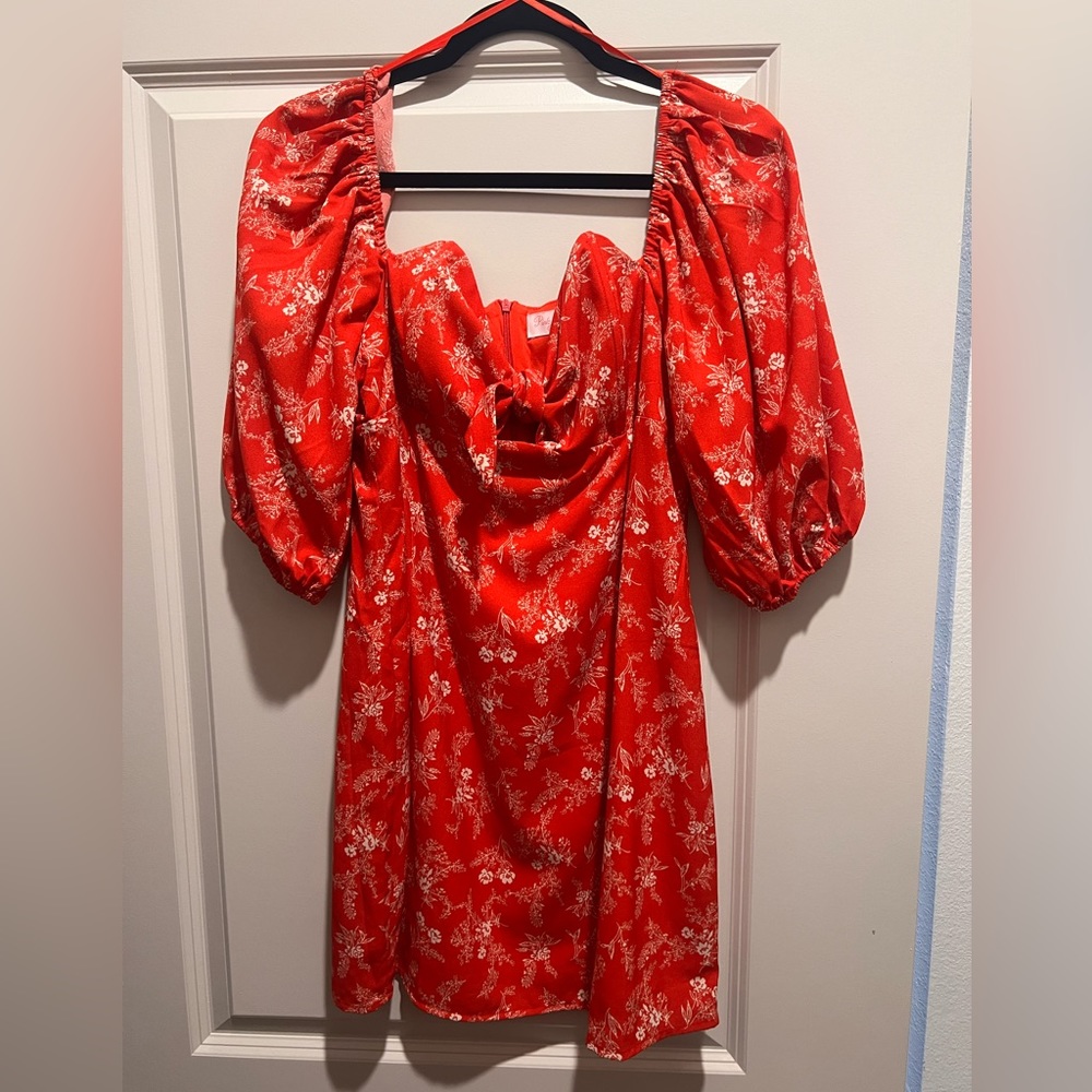 Red floral tie front Pink Lily dress - 2XL